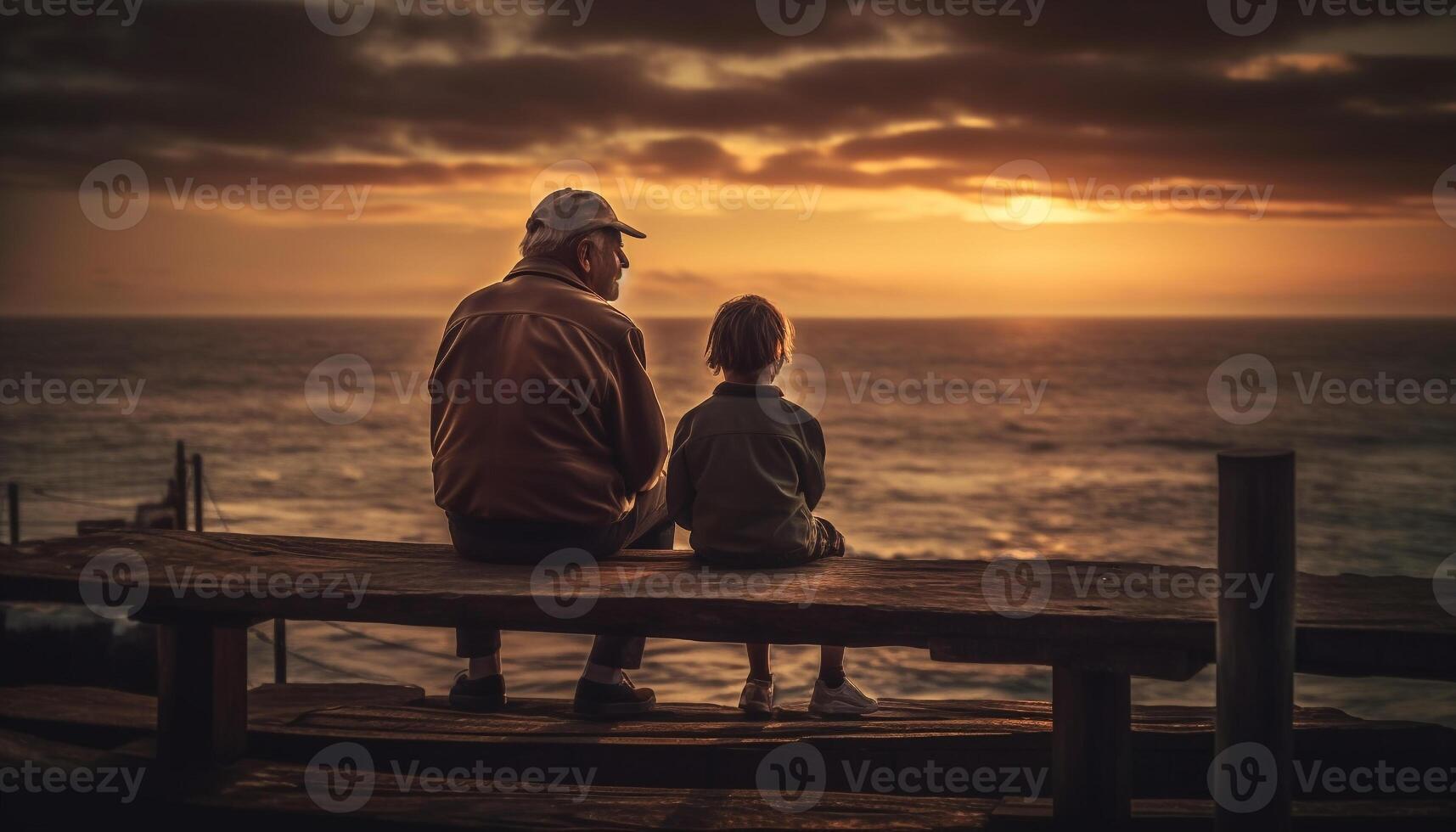 Together, family enjoys tranquil sunset vacation outdoors generated by AI photo