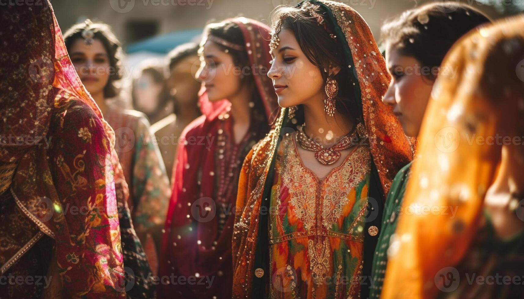 sonriente joven adultos en tradicional festival ropa generado por ai foto
