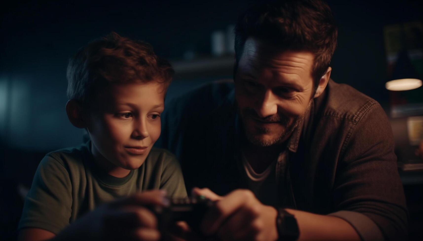 Father and son bond over game generated by AI photo