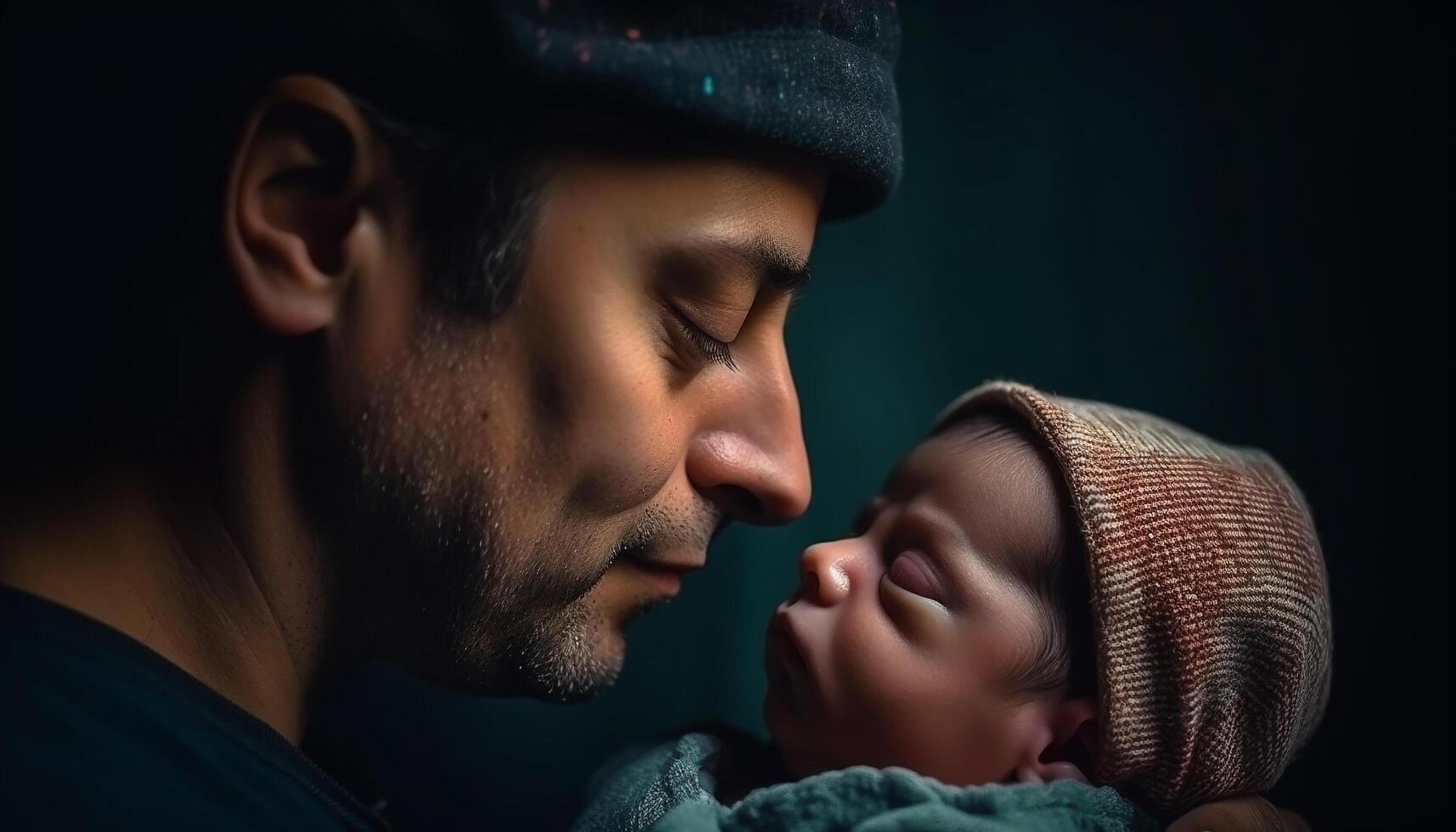 Father and son embrace, love and happiness generated by AI photo