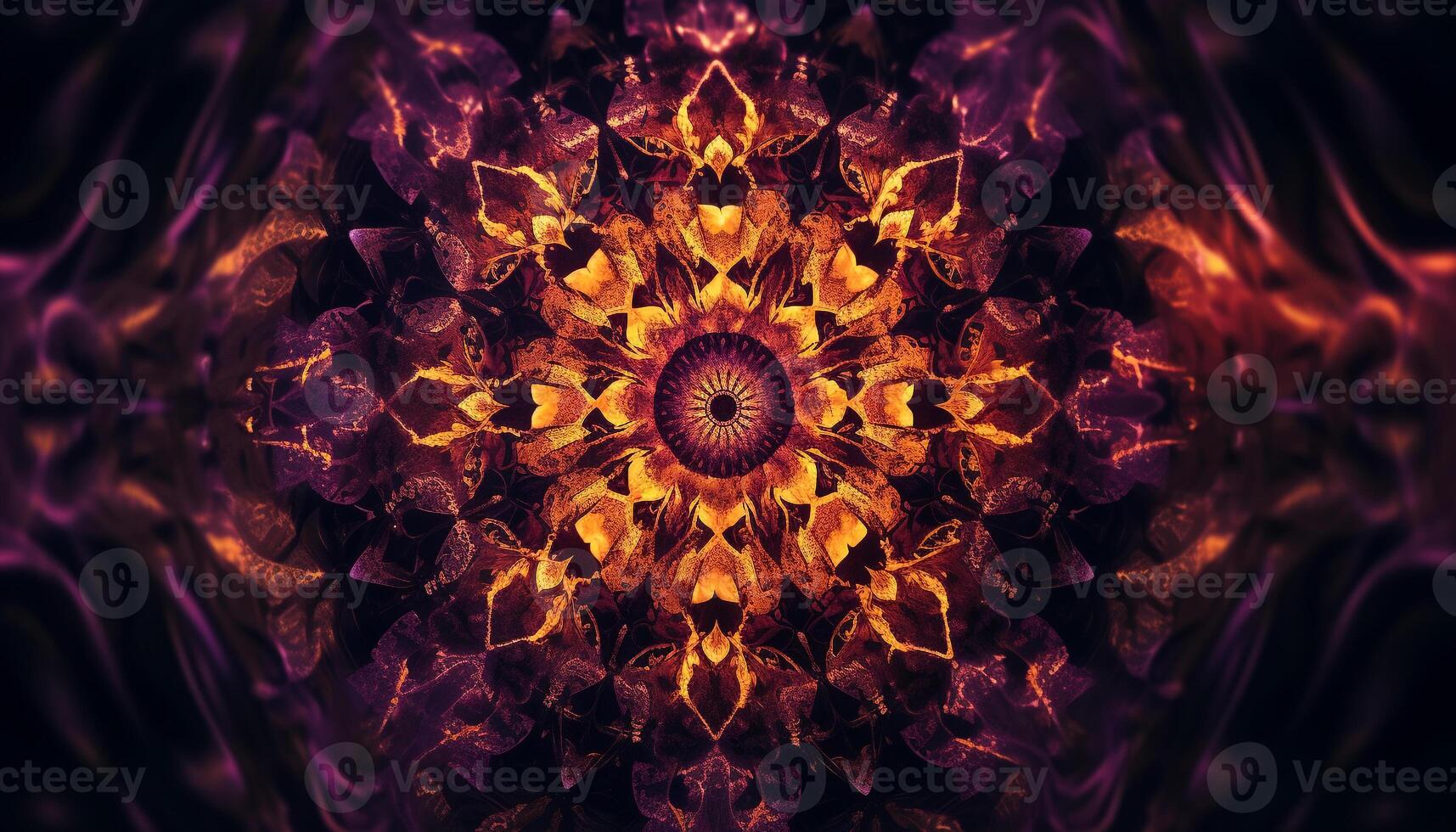 Vibrant colors shine in circular mandala pattern generated by AI photo