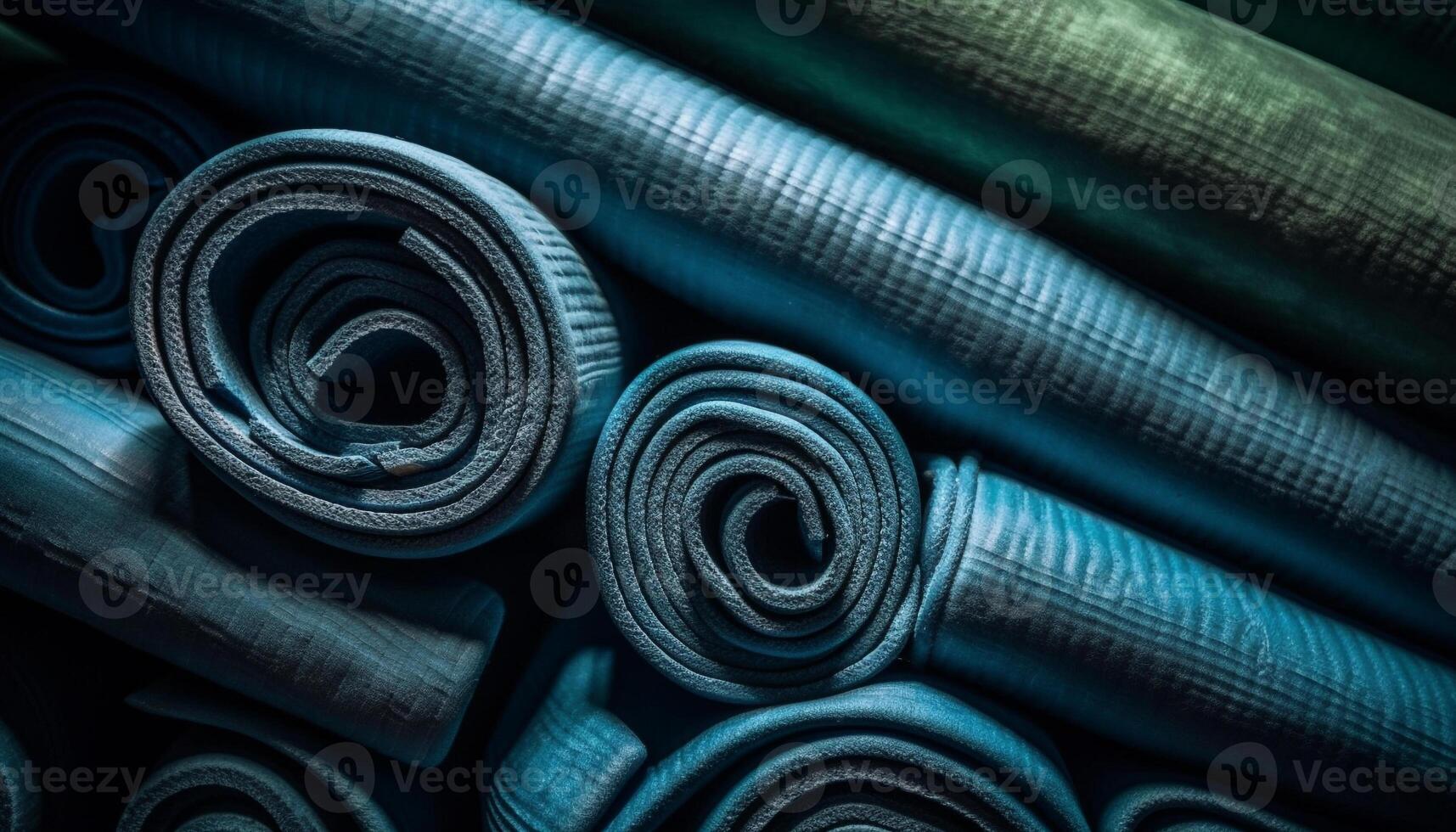 Blue silk textile rolled up in spiral generated by AI photo