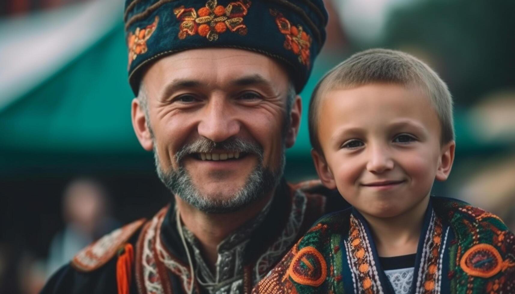 Multi generational family celebrates traditional festival outdoors generated by AI photo