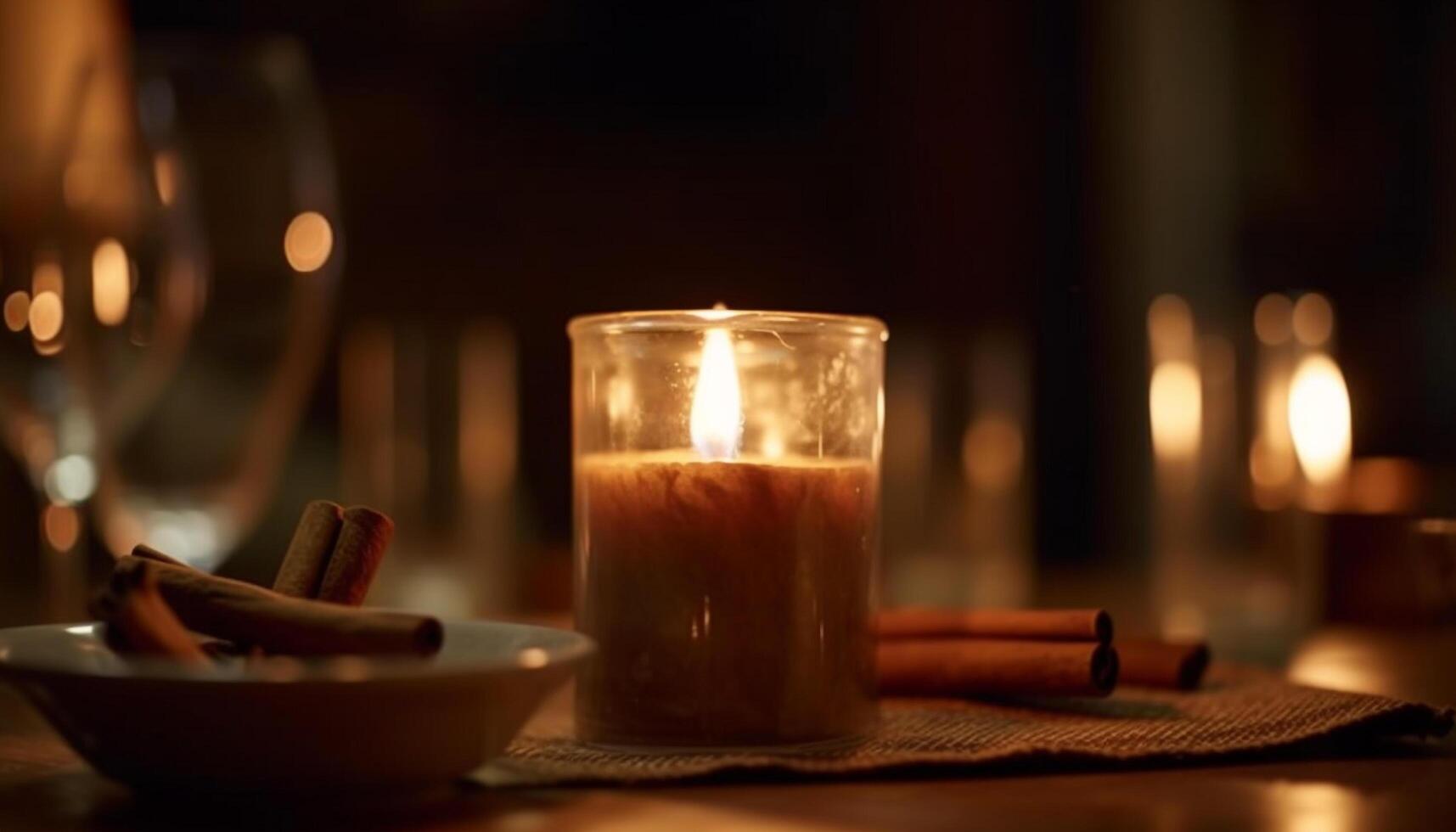 Candle burning in a comfortable winter atmosphere generated by AI photo