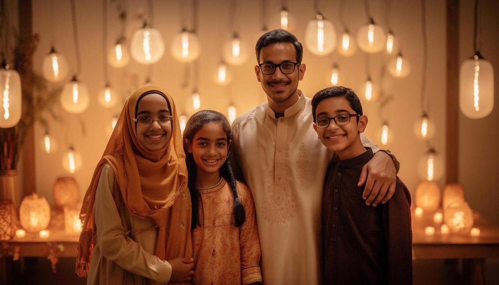 A joyful family celebrates at home together generated by AI photo