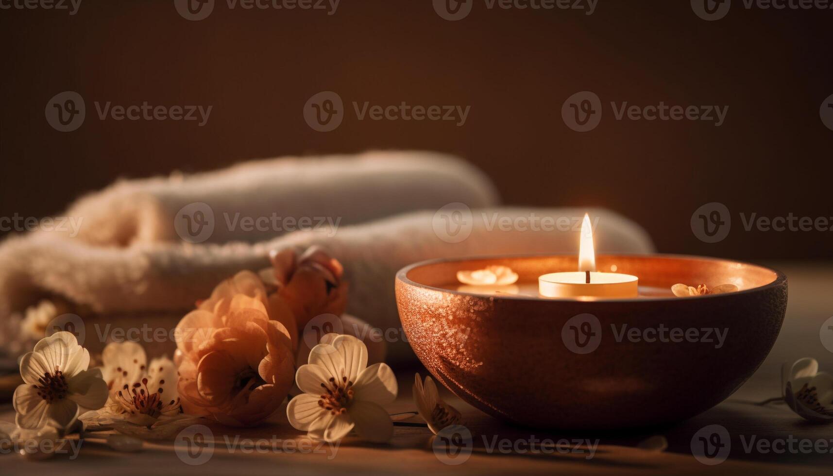 Flame burning scented candle, tranquility and pampering generated by AI photo