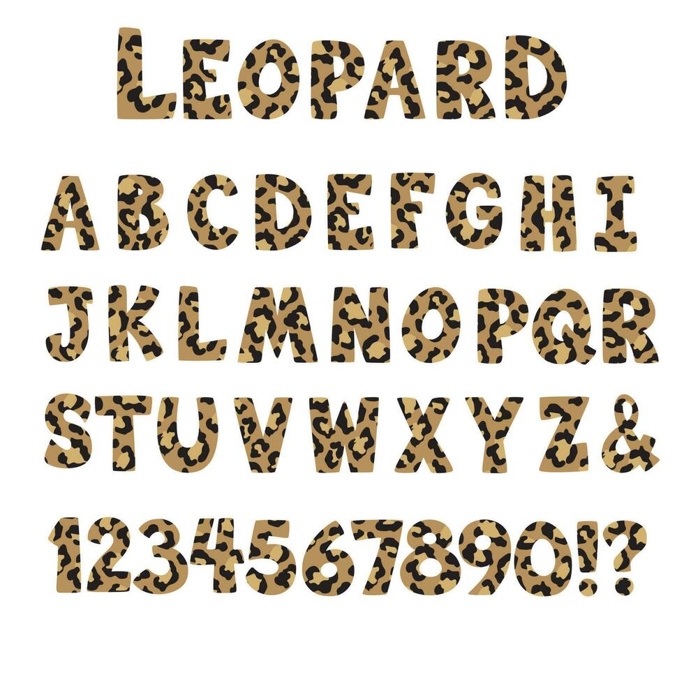 leopardo alfabeto, animal impresión letras, leopardo piel fuente, leopardo lugares fuente salvaje animal alfabeto, tigre conjunto Inglés alfabeto con salvaje leopardo piel en capital letra a B C vector