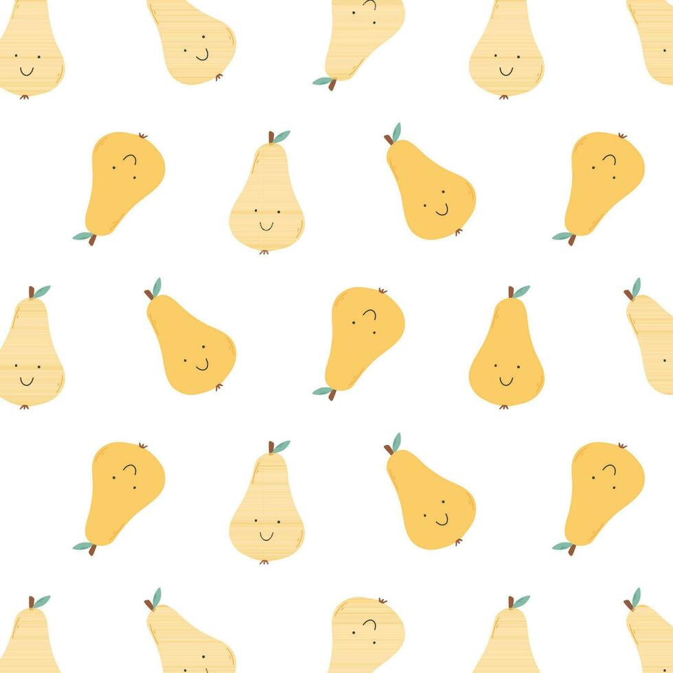 Childish seamless pattern with cute pears. Retro pattern with pear. Vector illustration. Groovy kids print with pear.