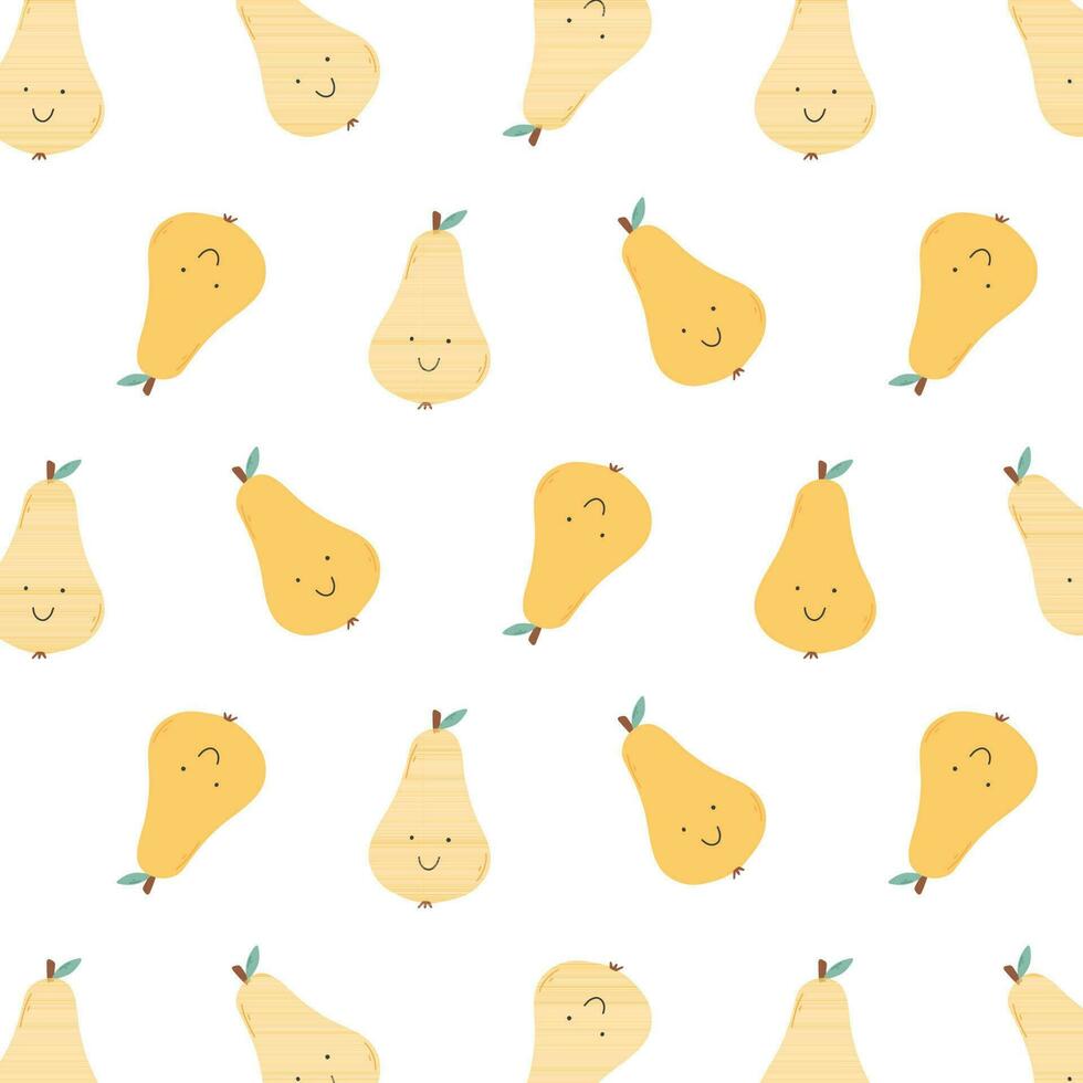 Childish seamless pattern with cute pears. Retro pattern with pear. Vector illustration. Groovy kids print with pear.