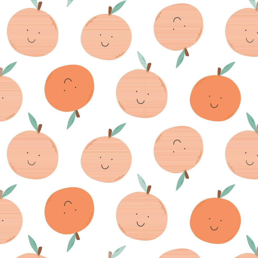 Childish seamless pattern with cute oranges. Retro pattern with oranges. vector illustration. Groovy baby print with orange