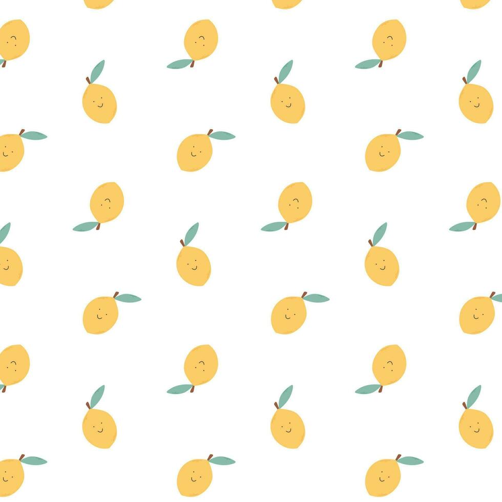 Childish seamless pattern with cute lemons. Retro pattern with lemons. Vector illustration. Groovy kids print with lemon