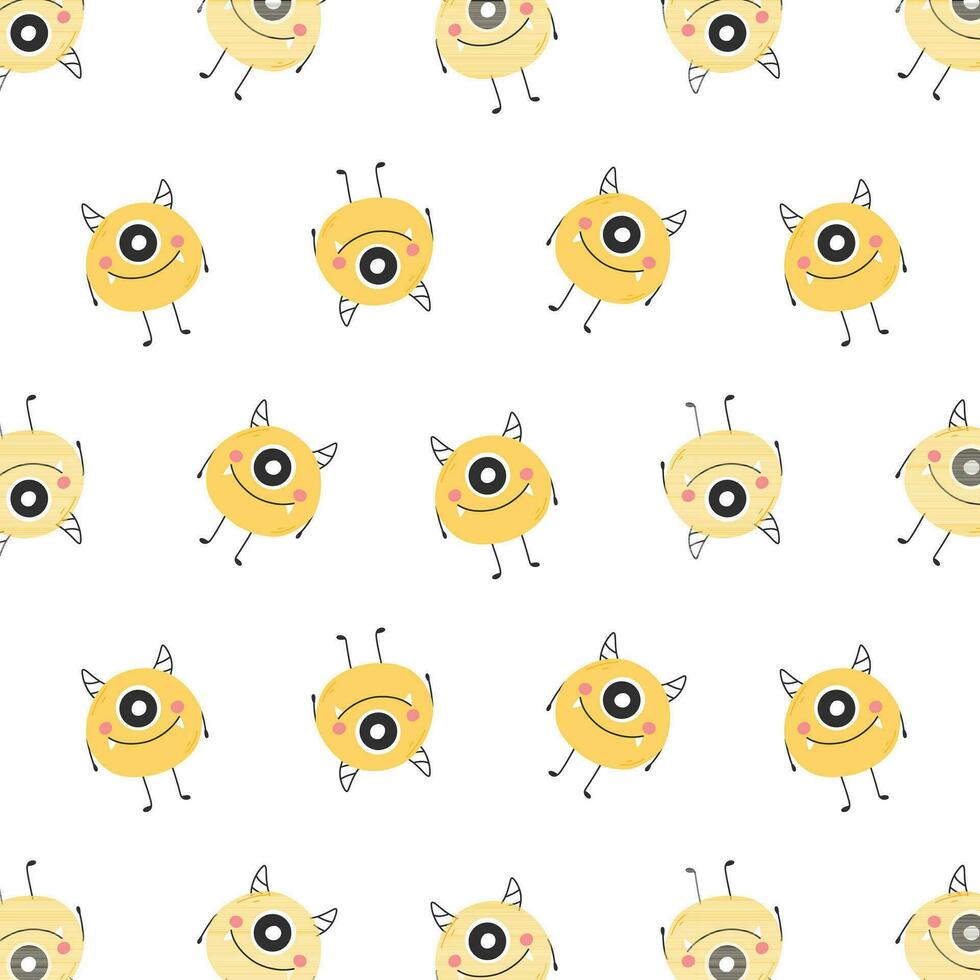 Childish seamless pattern with cute monster. Vector illustration. Kids print in Scandinavian style. Flat style.