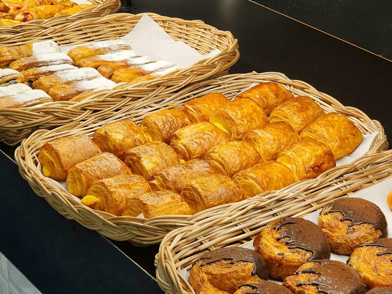 Breakfast a bread and bakery croissants photo