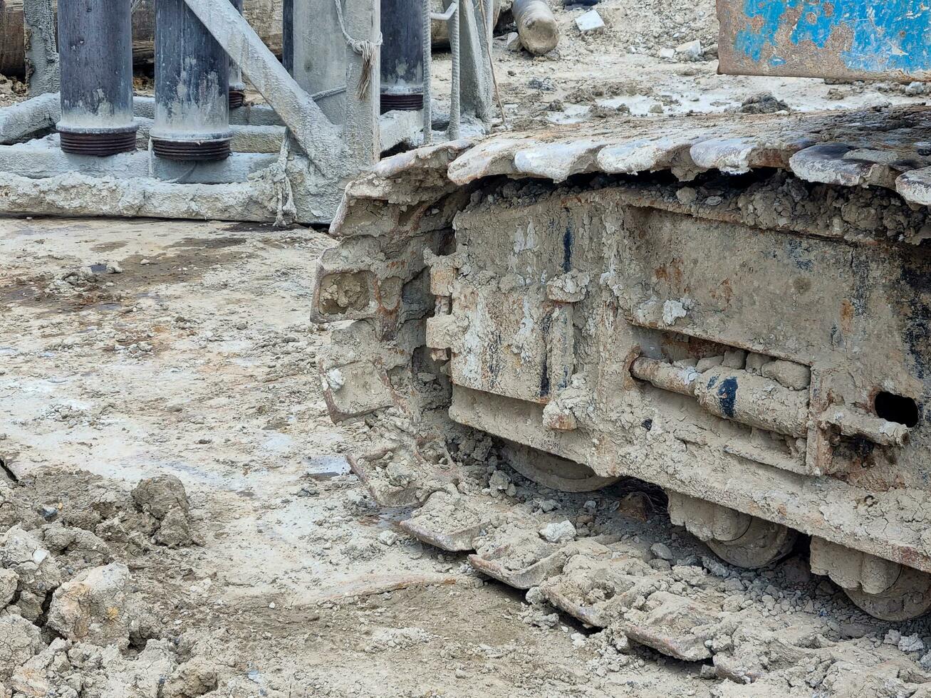 Cranes on the construction site area industry machine of drilling piles photo