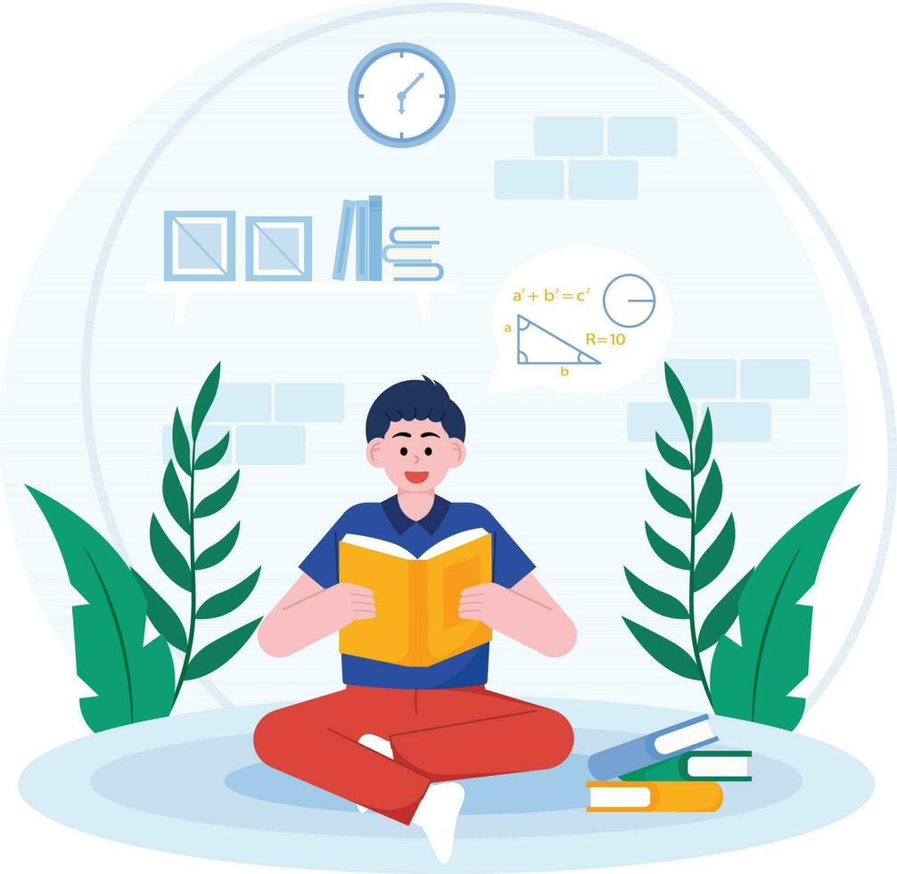 Man Is Reading A School Book Illustration vector