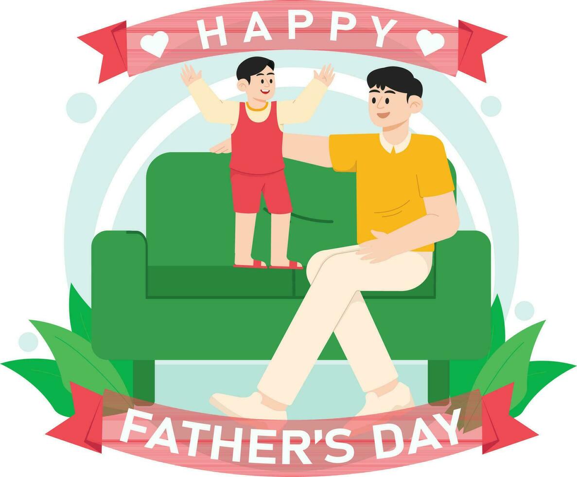 A Child And Father Are Playing Together On Father's Day vector