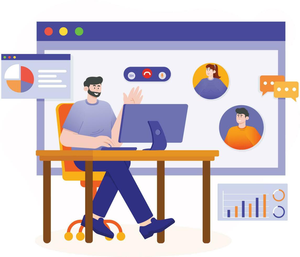 Online Discussion Regarding Work Projects Illustration vector