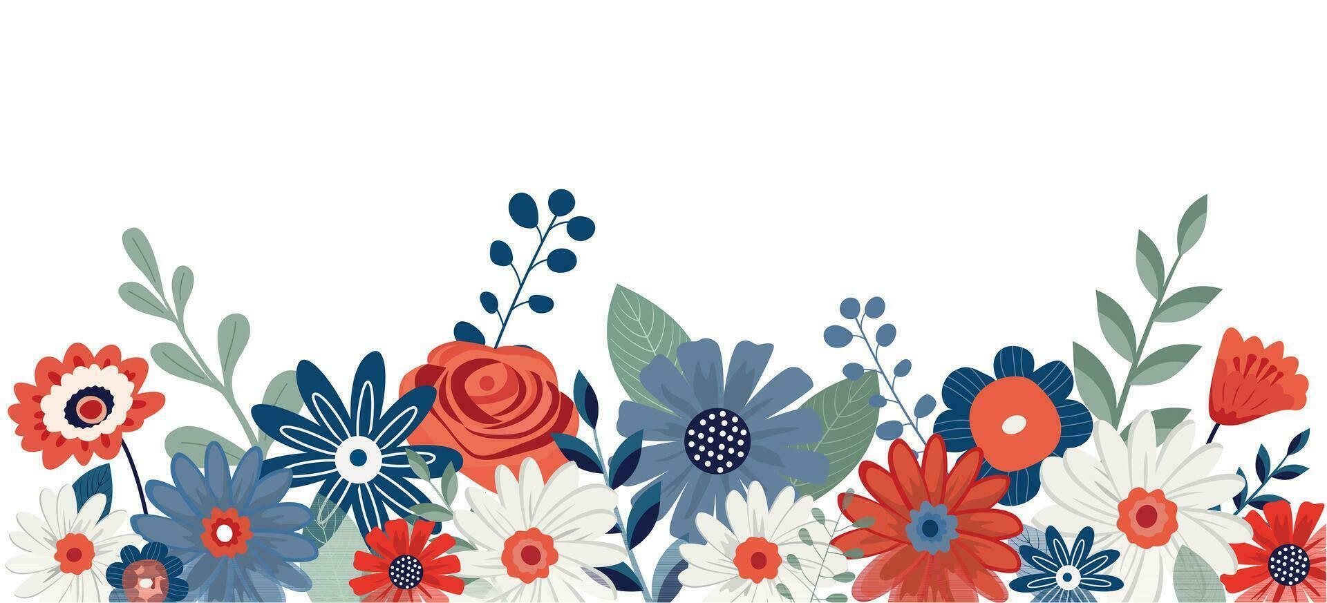 americano patriótico floral frontera ramo. vector ilustración. aislado en blanco antecedentes. 4to de julio temática fiesta diseño.