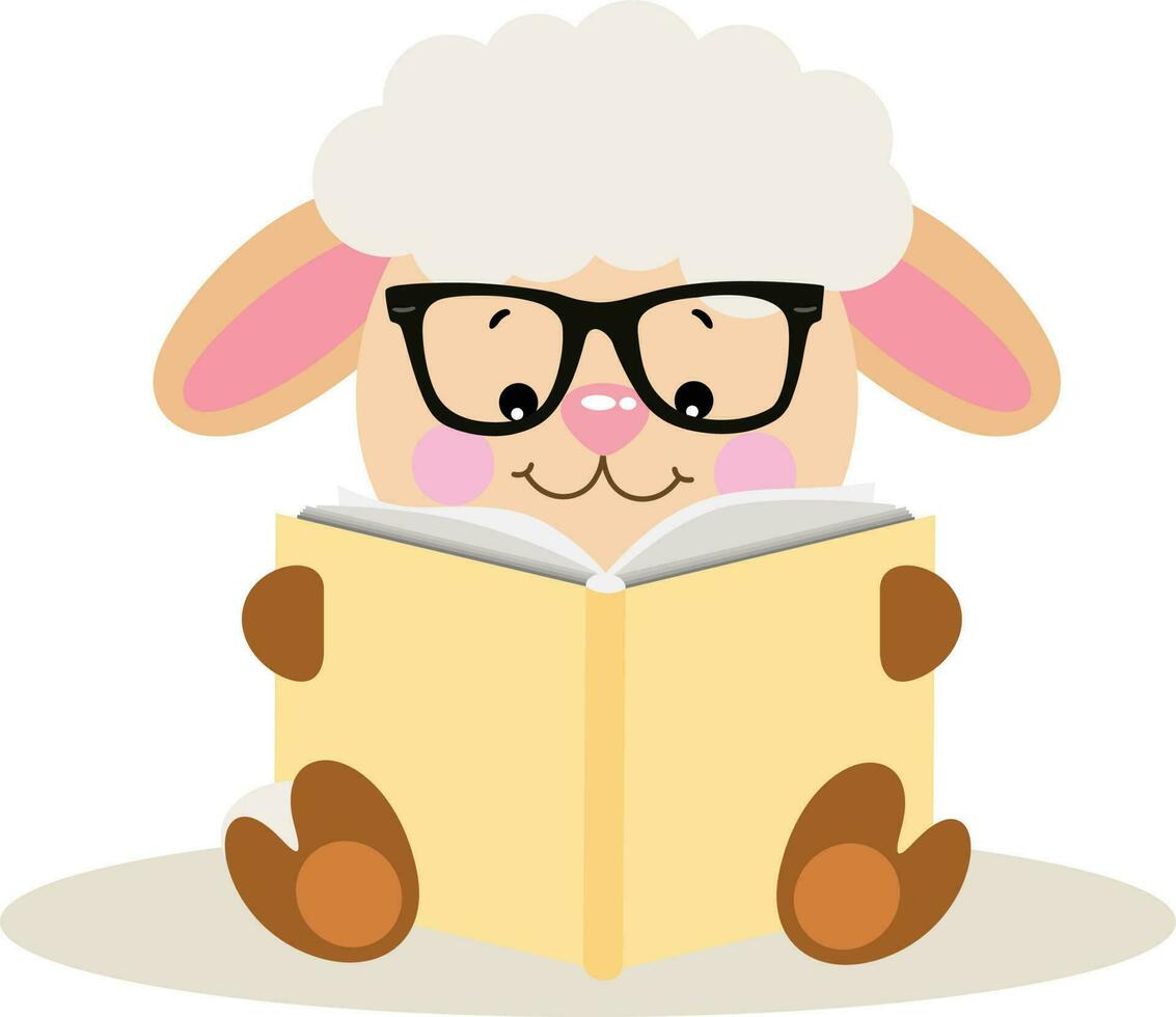 Cute sheep sitting reading a book vector