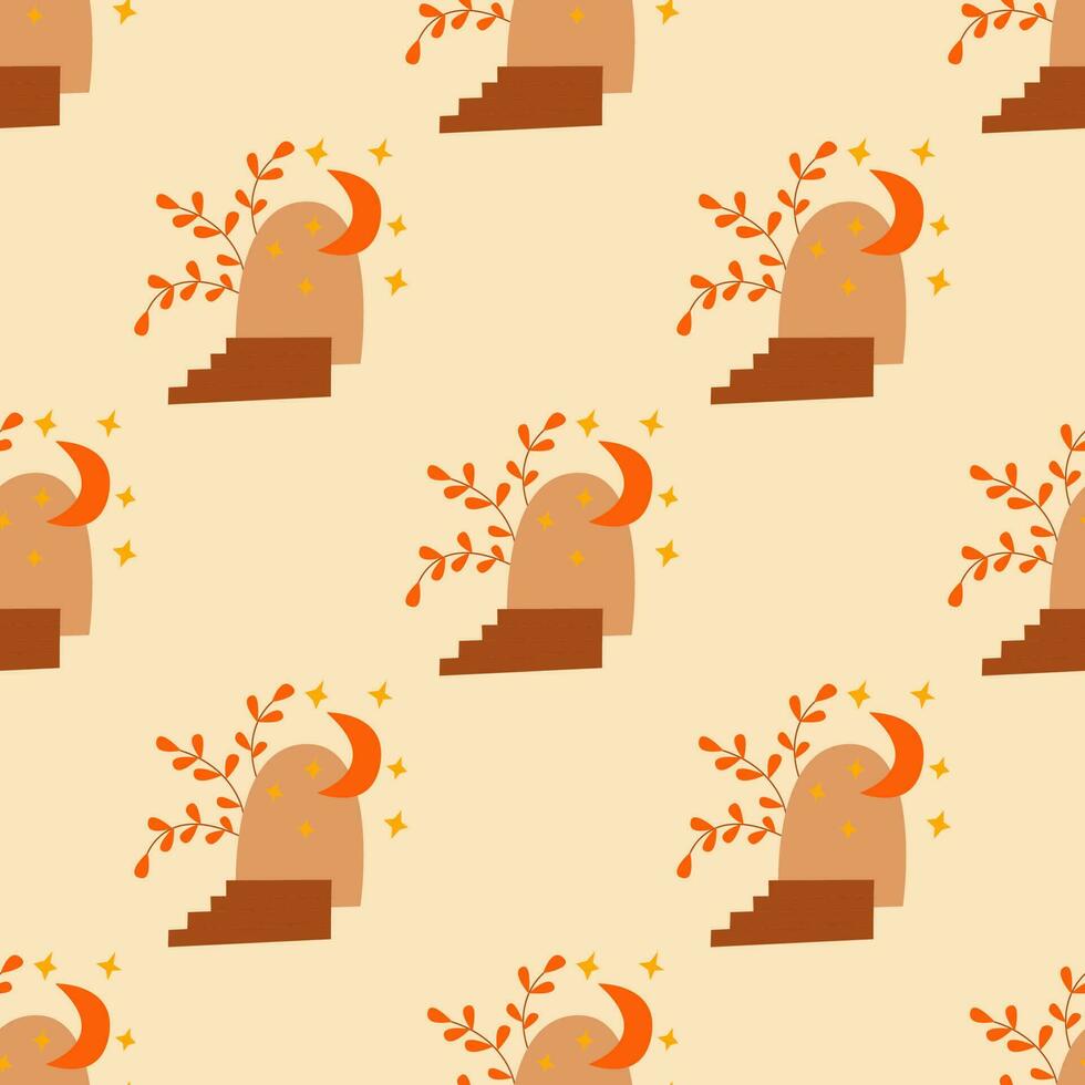 Abstract seamless pattern arch and plant vector