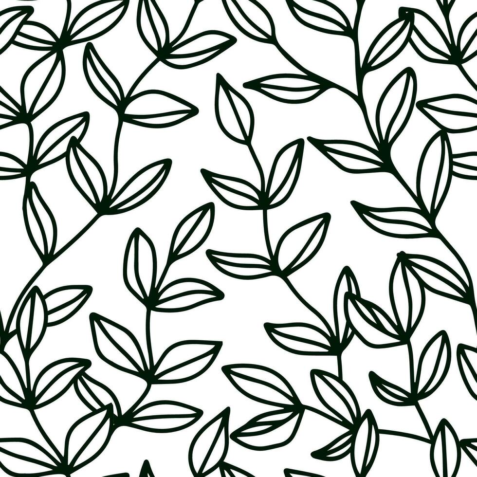 Doodle leaves nude pastel seamless pattern with cute outline leaves. Vector background
