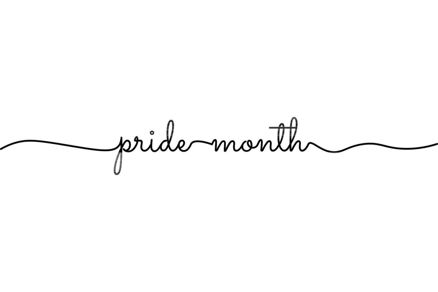 Pride Month script cursive typography isolated on white background, celebrated during June. Cute ballpoint Pride Month text monoline. Editable Vector Illustration. EPS 10.