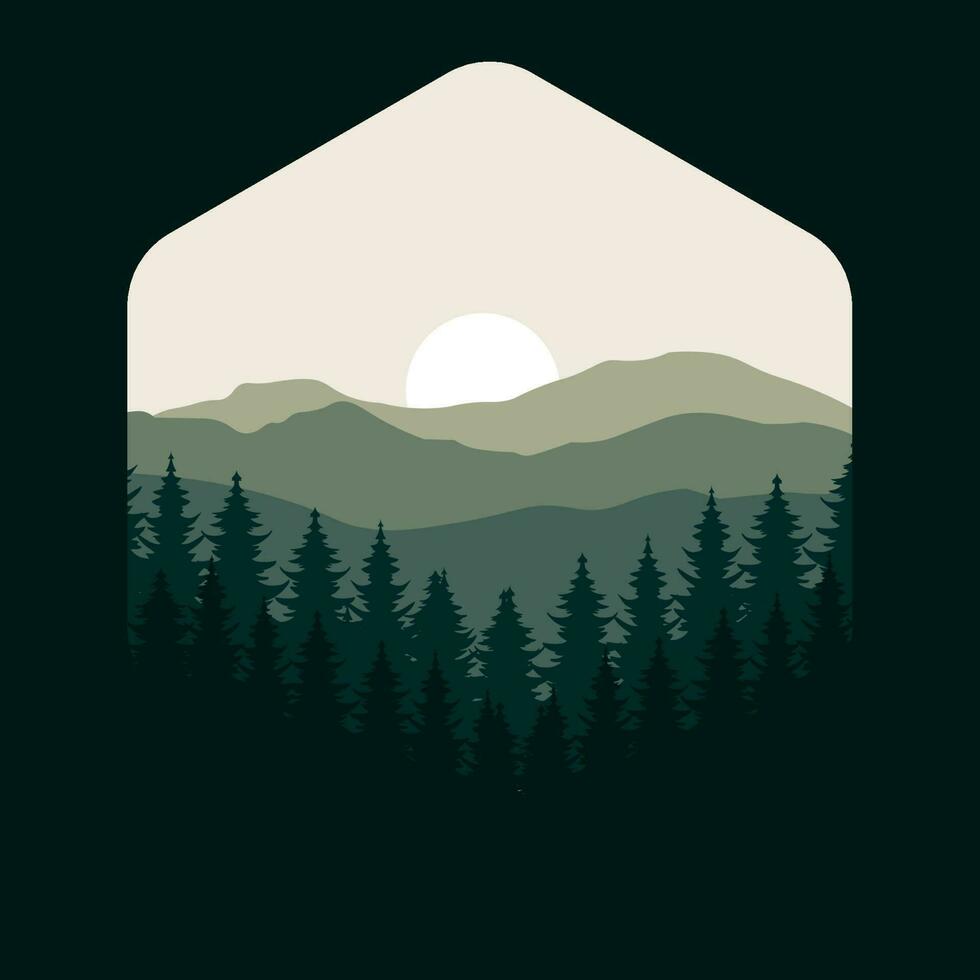 vector forest background at sunset in brown tones mountains landscape