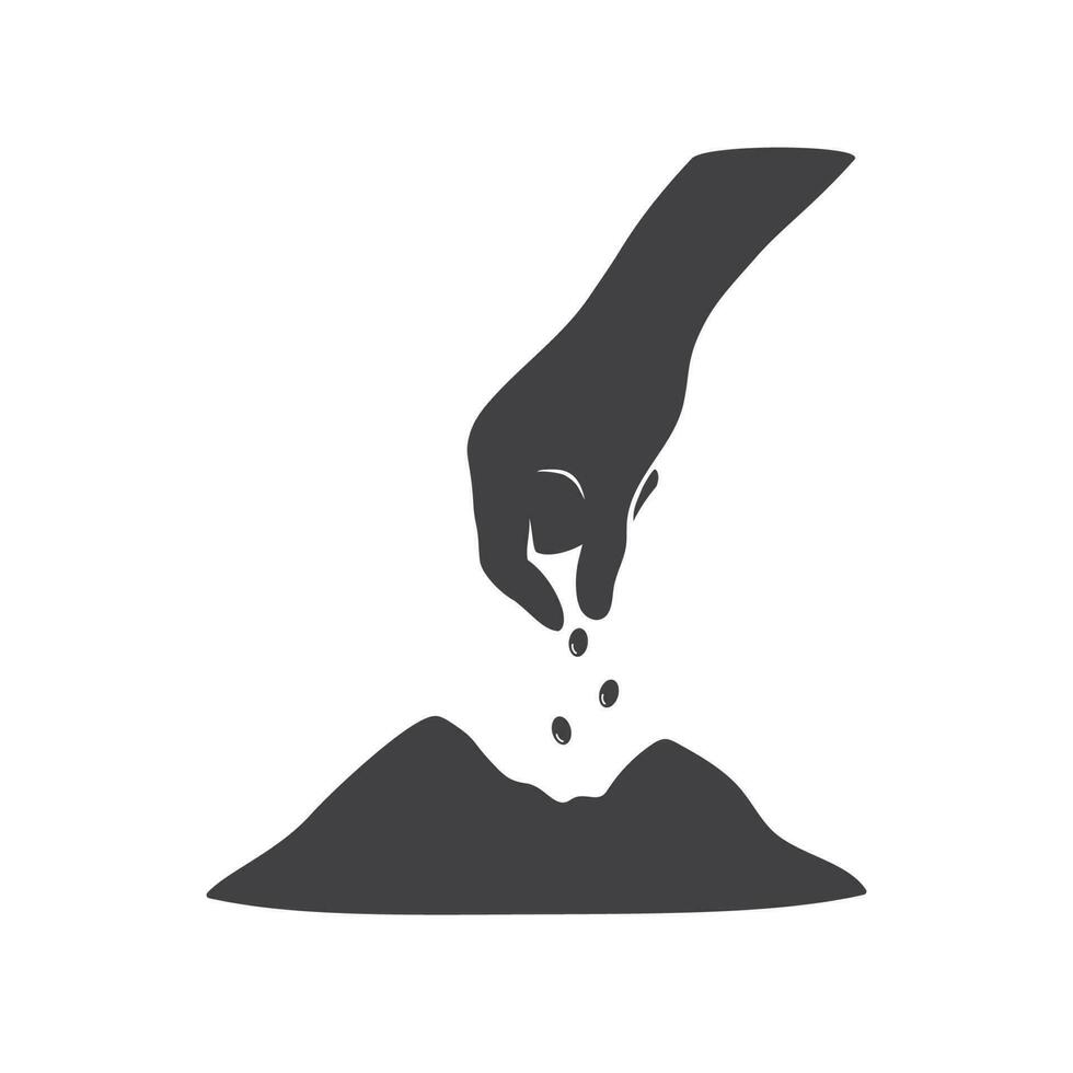 A hand is putting seeds on the ground isolated vector illustration.