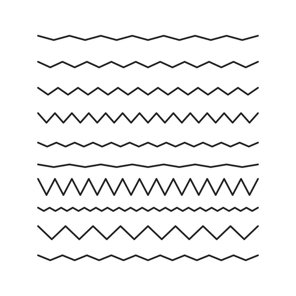 Collection of zigzag lines set isolated vector illustration.