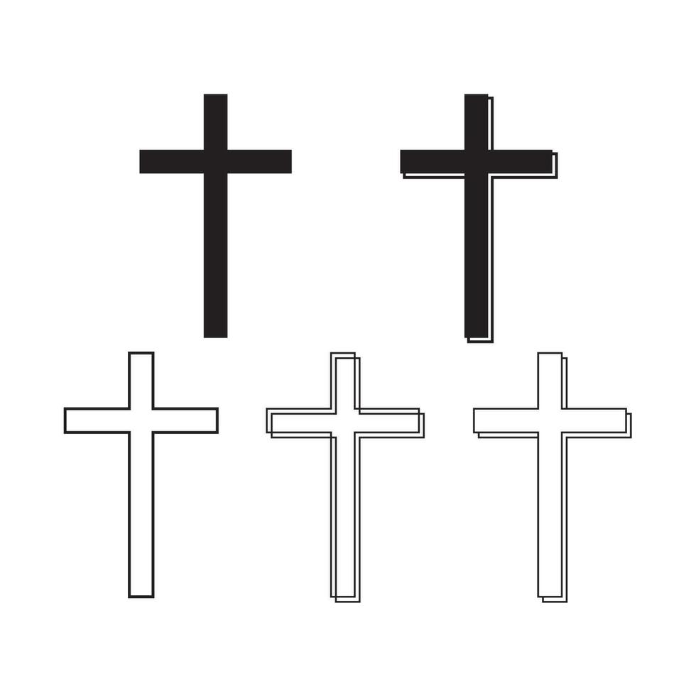 Set christian cross vector symbol flat and outline style.
