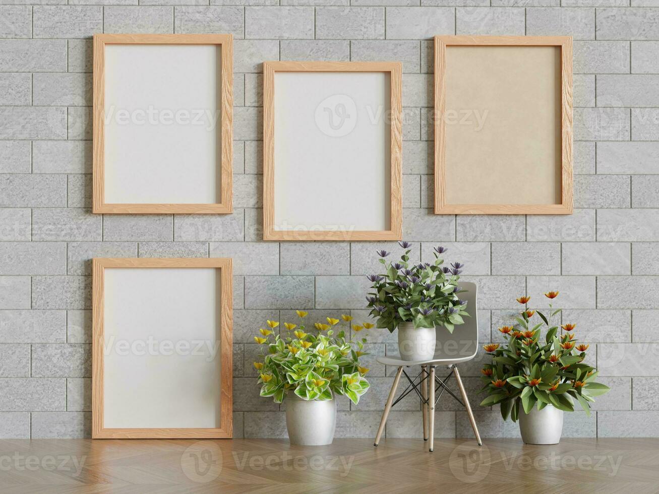 Frame with a beautiful flower and realistic wall and floor textures photo