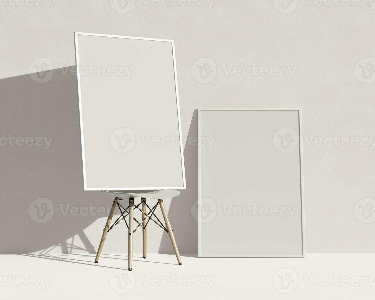 Realistic frame and chair with realistic wall textures and floor photo