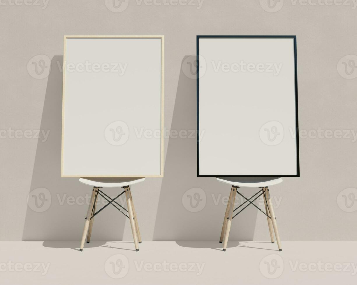 Realistic frame and chair with realistic wall textures and floor photo