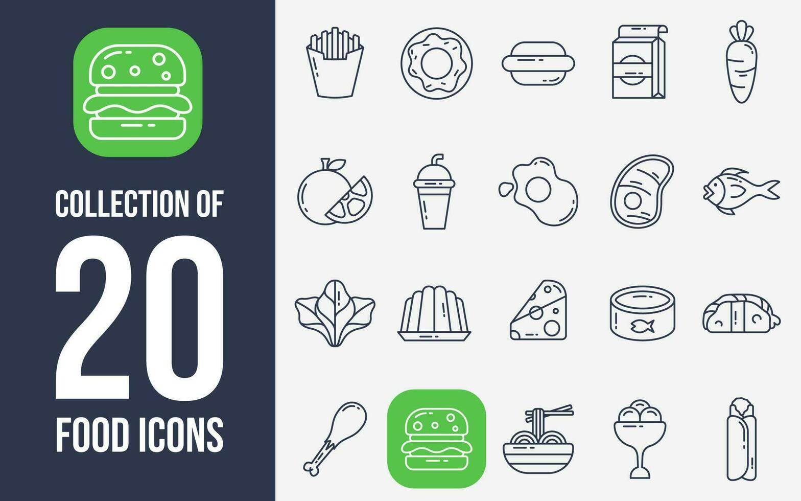 colección de 20 comida íconos vector