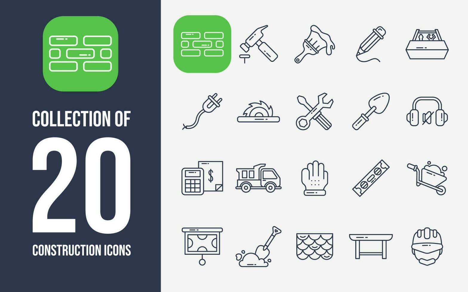 Collection of 20 Construction Icons vector