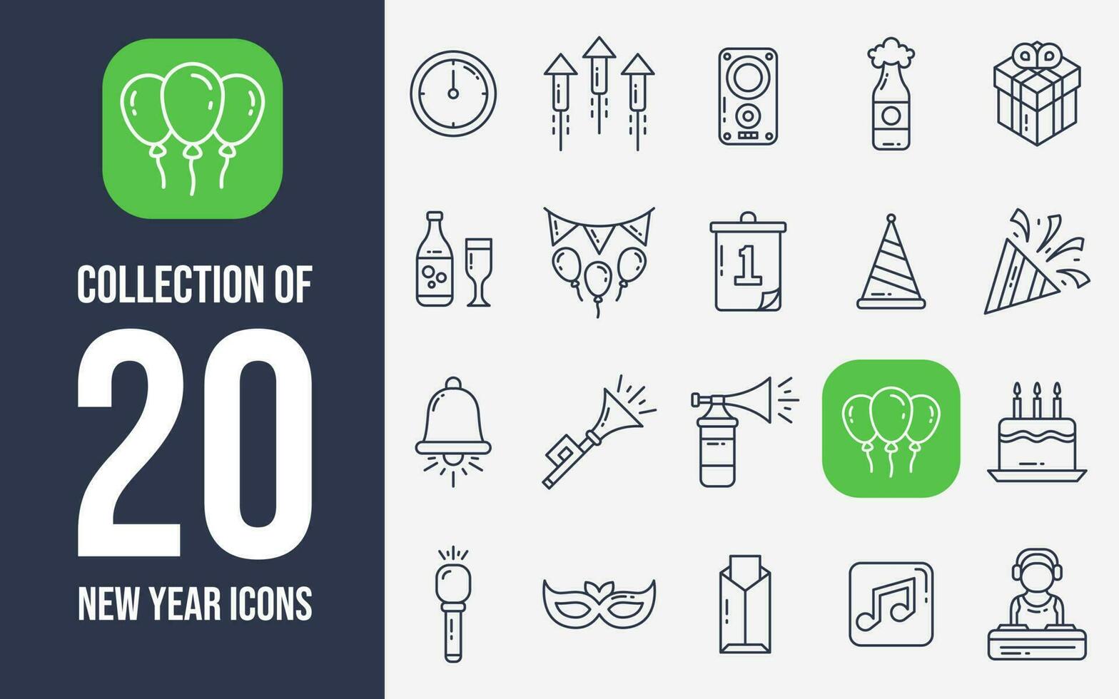Collection of 20 New Year Icons vector