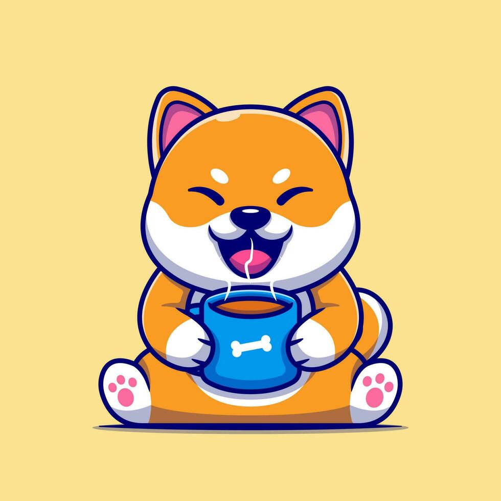 linda shiba inu perro participación caliente café taza dibujos animados vector icono ilustración. animal bebida icono concepto aislado prima vector. plano dibujos animados estilo