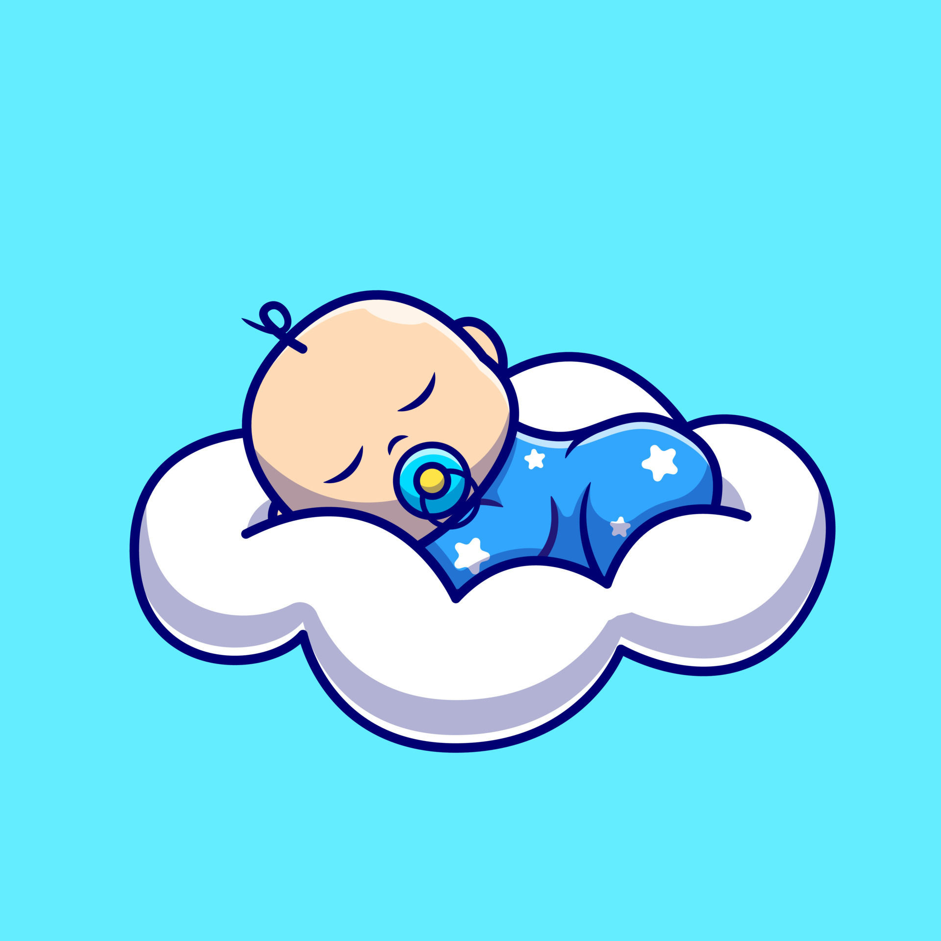 Cute Baby Sleeping On Cloud Pillow Cartoon Vector Icon Illustration. People Nature Icon Concept