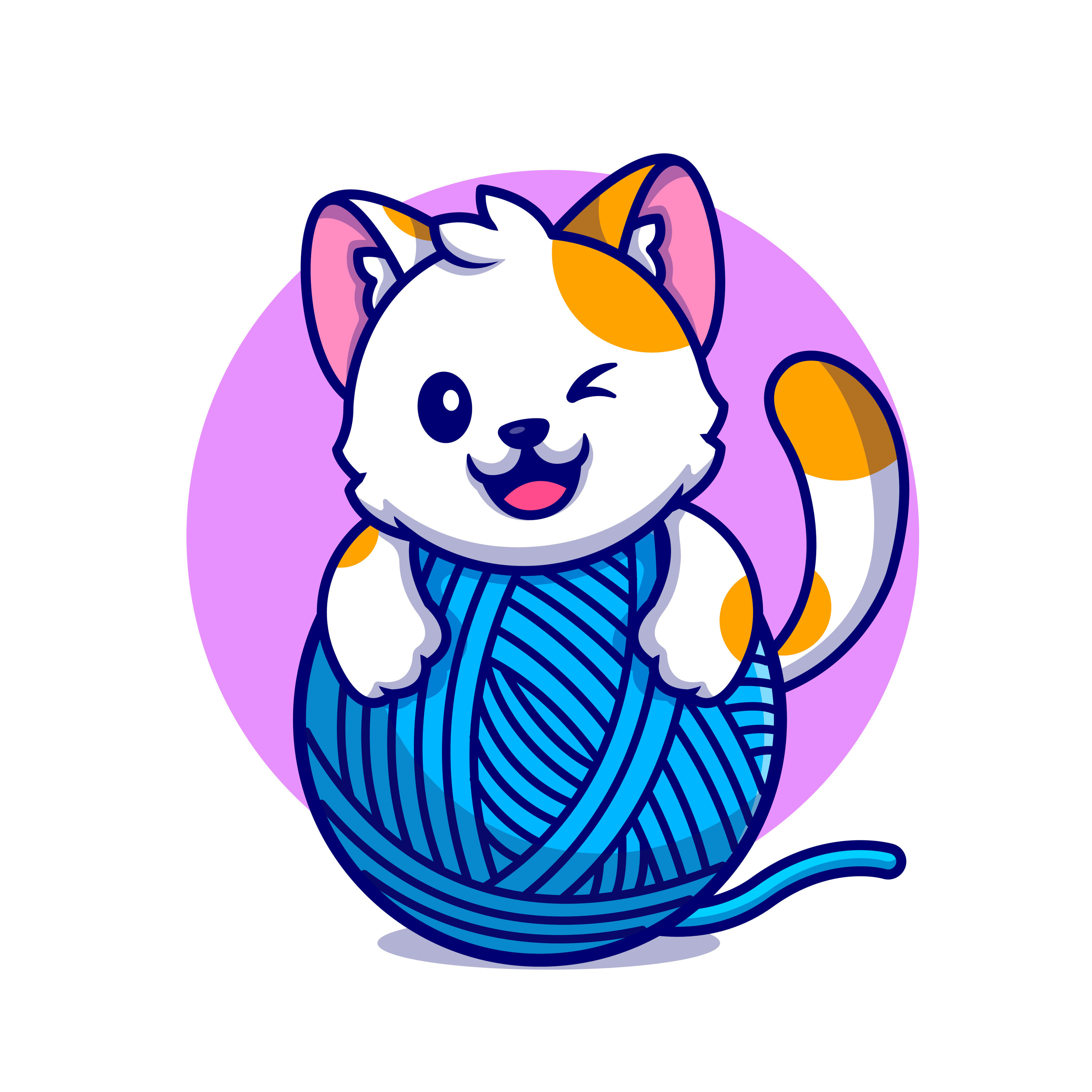 Cute Cat Playing Yarn Ball Cartoon Vector Icon Illustration. Animal ...