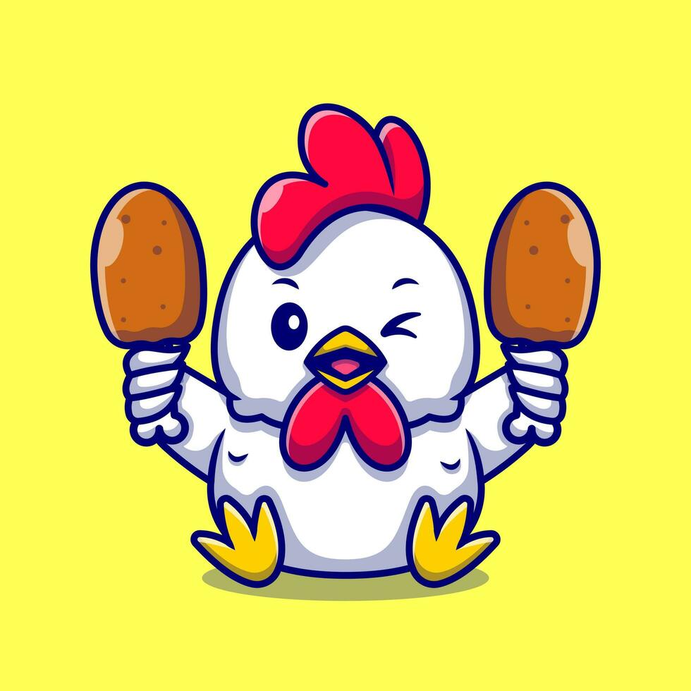 Cute chicken Holding Fried Chicken Cartoon Vector Icon  Illustration. Animal Food Icon Concept Isolated Premium  Vector. Flat Cartoon Style