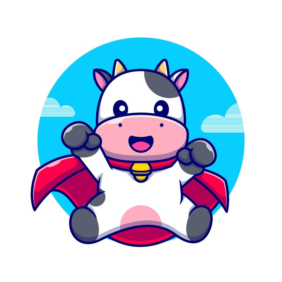 linda vaca súper héroe dibujos animados vector icono ilustración. animal héroe icono concepto aislado prima vector. plano dibujos animados estilo