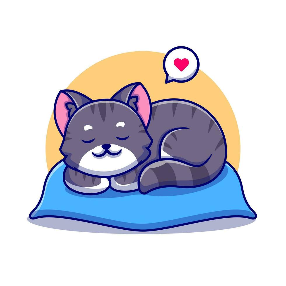 Cute Cat Sleeping On Pillow Cartoon Vector Icon Illustration.  Animal Nature Icon Concept Isolated Premium Vector. Flat  Cartoon Style