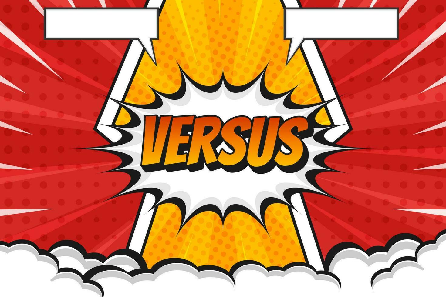 Explosion pop art comic duel versus blank background with clouds vector