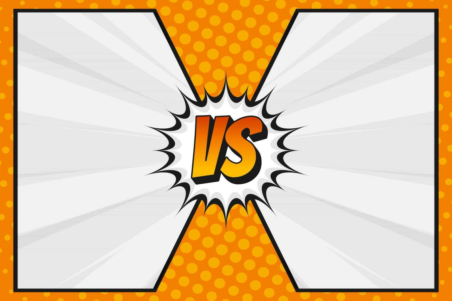 Modern orange comic halftone duel versus background with blank burst frame vector