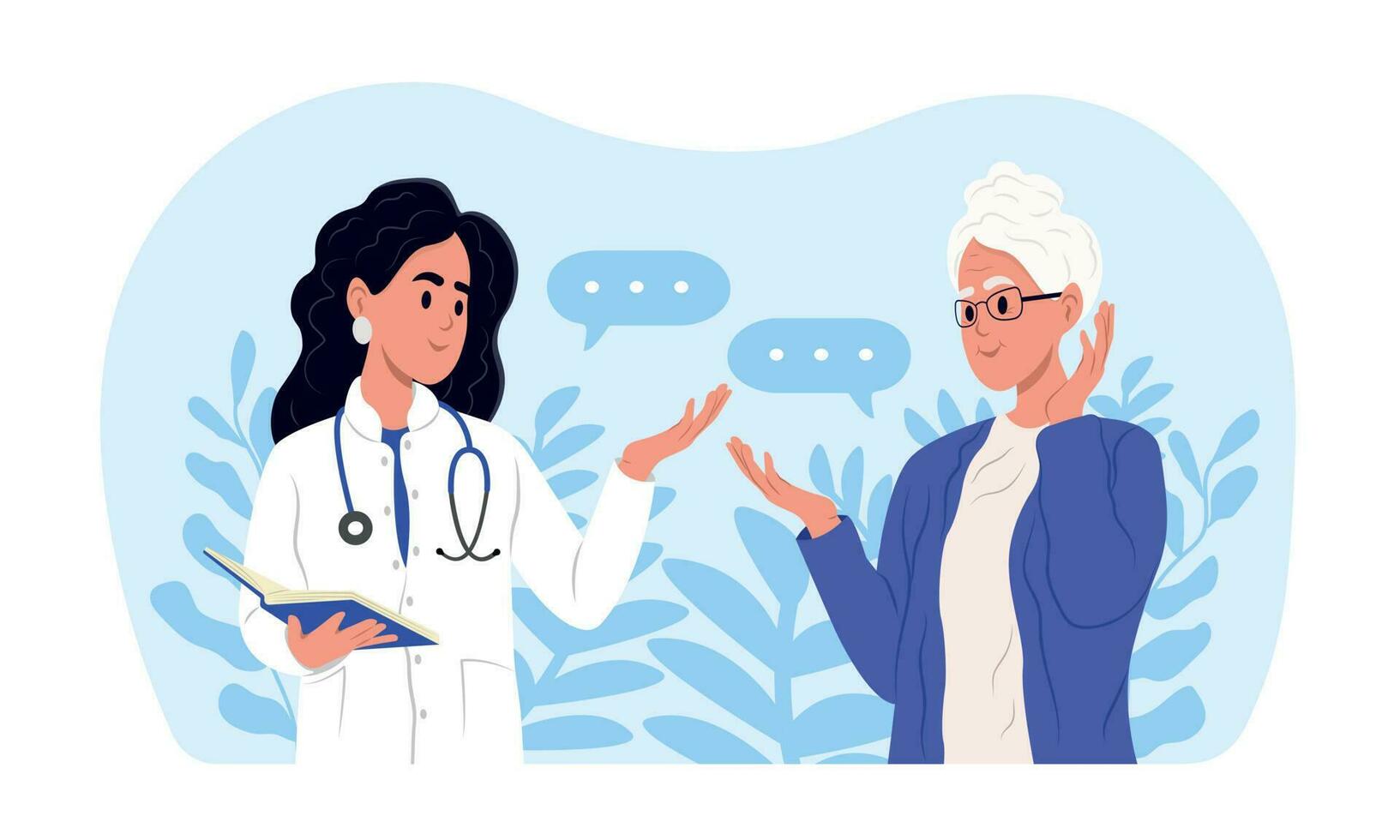 World Alzheimer's Day. A doctor informs an elderly woman about Alzheimer's disease. Alzheimer's and Brain Awareness Month. June. Vector banner.