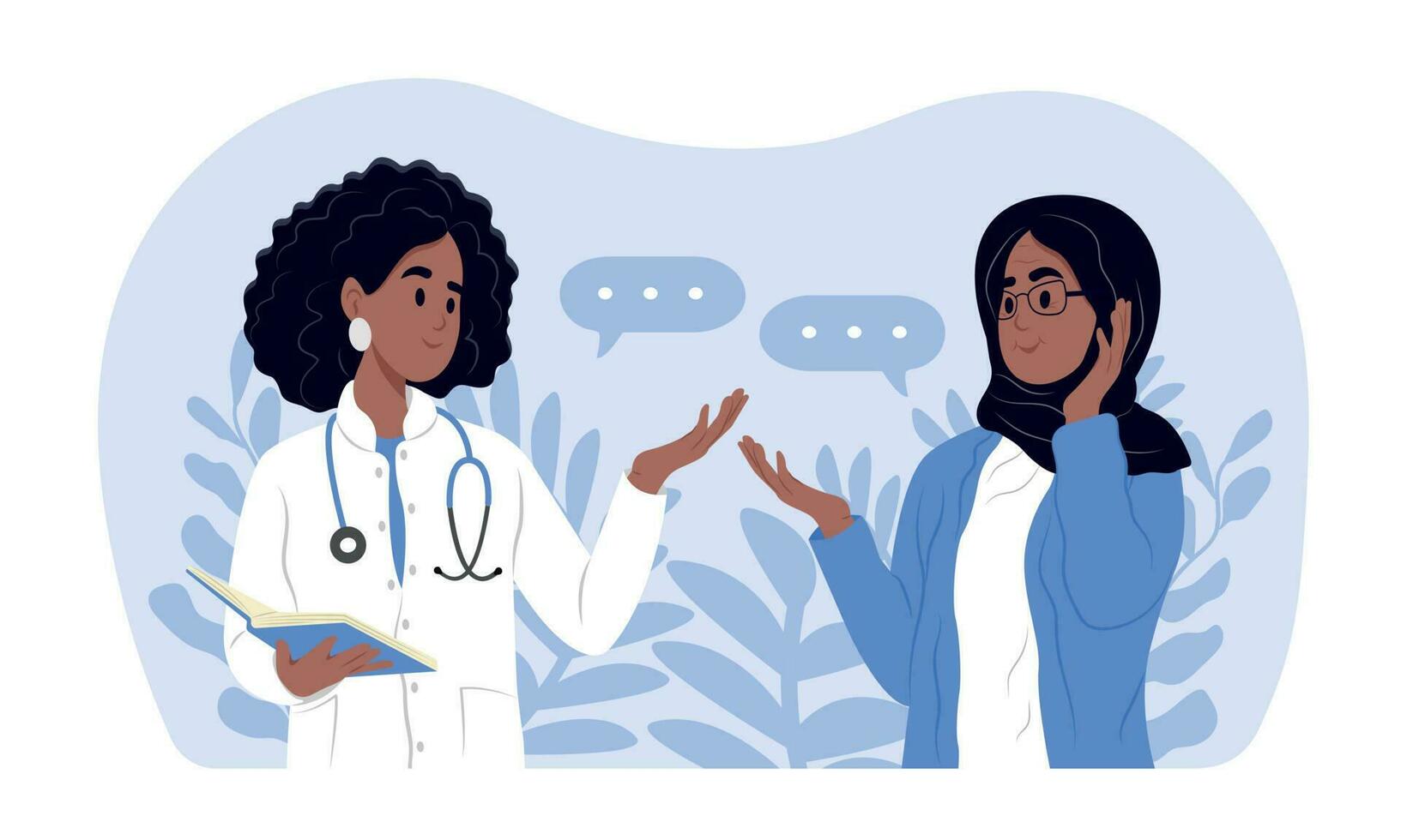 World Alzheimer's Day. A doctor informs an elderly woman about Alzheimer's disease. Alzheimer's and Brain Awareness Month. June. Vector banner.