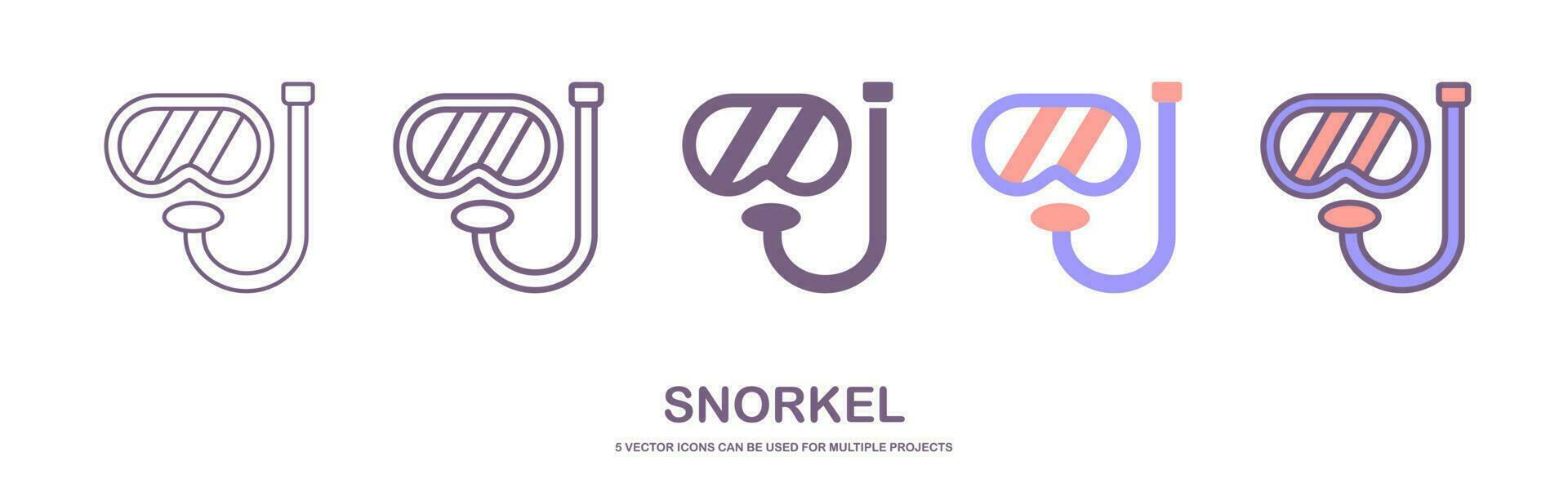 5 five flat icons of giving mask with snorkel, colored and solid. Isolated vector illustration. Diving mask line and glyph icon, diving and underwater, snorkel sign vector graphics