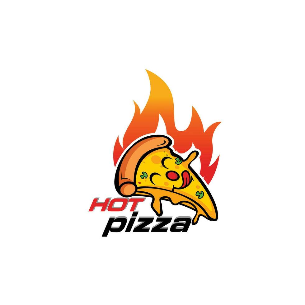 Hot pizza with dripping cheese flat vector