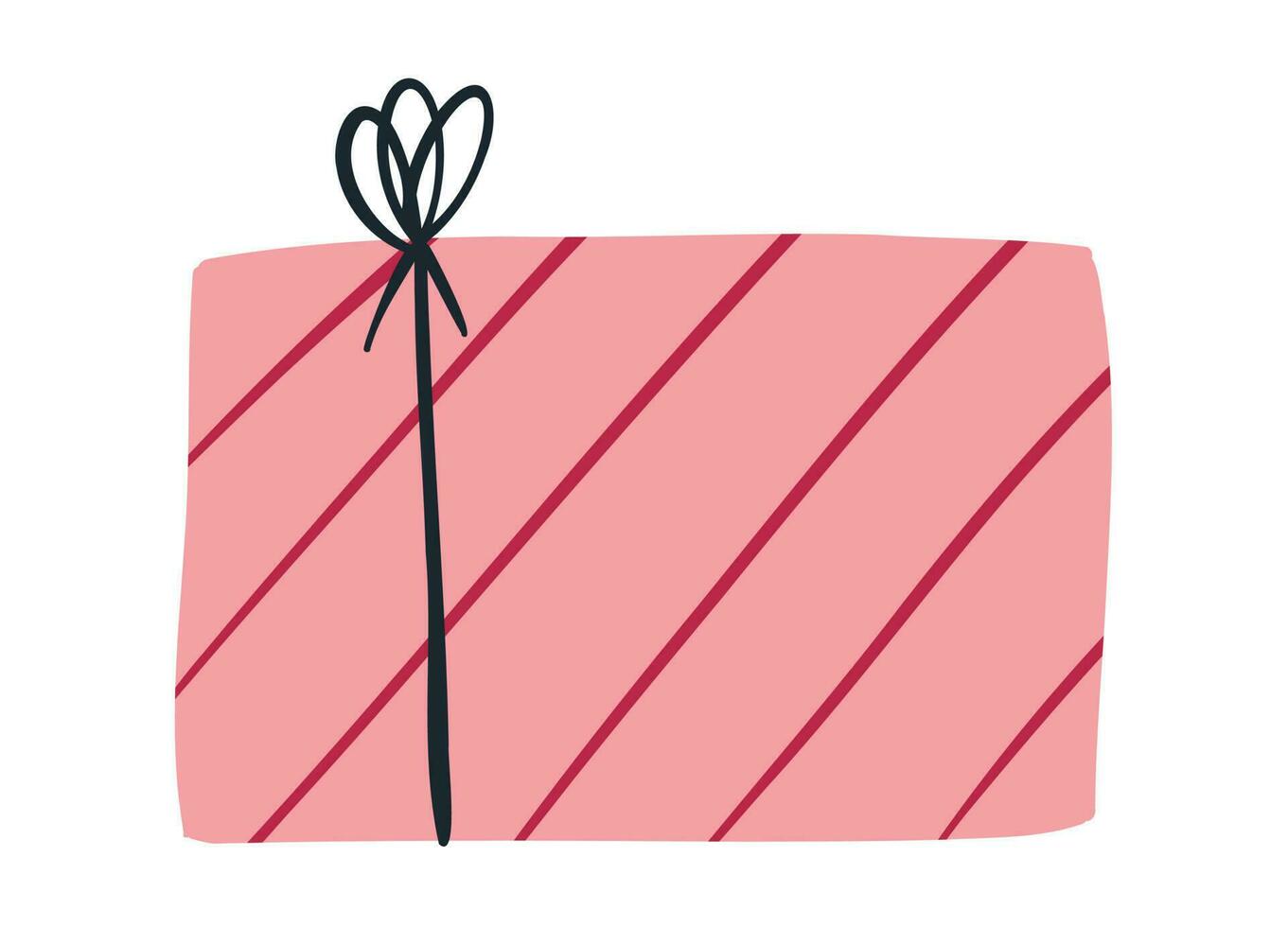 linda mano dibujado regalo caja con rosado envase papel y arco, plano vector ilustración aislado en blanco antecedentes. presente para bebé ducha, cumpleaños fiesta o Navidad día festivo.