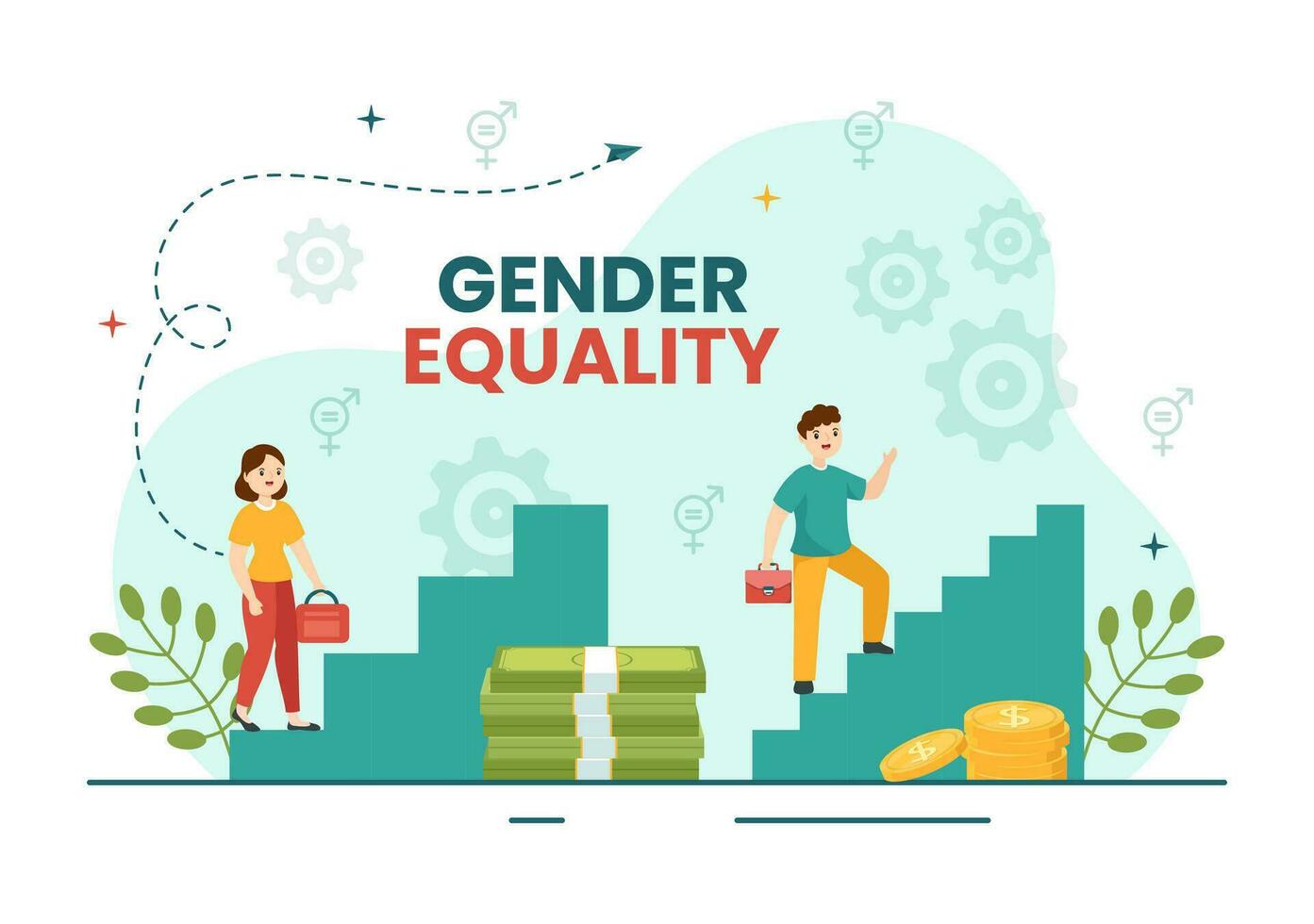 Gender Equality Vector Illustration with Men and Women Character on the Scales Showing Equal Balance and Same Opportunities in Hand Drawn Templates